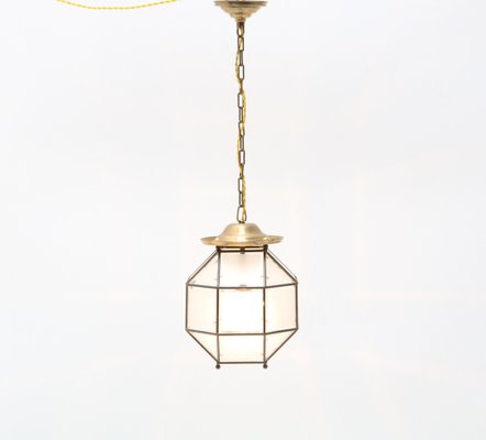 Art Deco Brass Lantern With Beveled Cut Glass, 1920s-MY-1245405