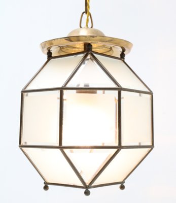 Art Deco Brass Lantern With Beveled Cut Glass, 1920s-MY-1245405