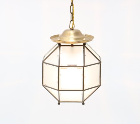 Art Deco Brass Lantern With Beveled Cut Glass, 1920s-MY-1245405