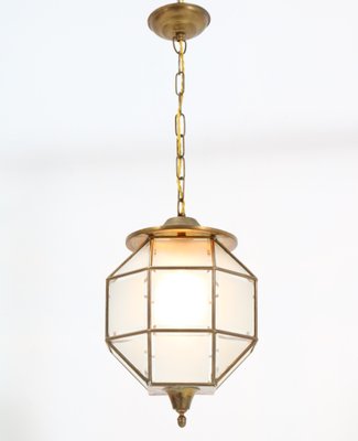 Art Deco Brass Lantern With Original Cut Glass, 1920s-MY-1216172