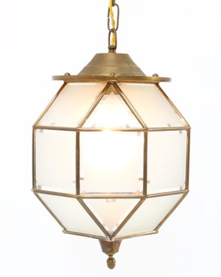 Art Deco Brass Lantern With Original Cut Glass, 1920s-MY-1216172