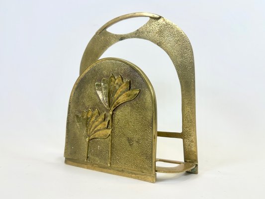 Art Deco Brass Magazine Rack, 1960s-ZCY-2042128