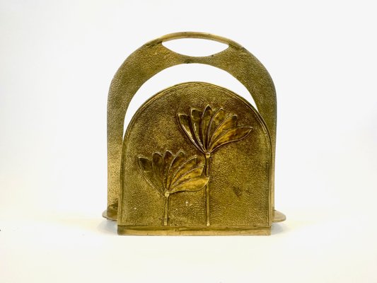 Art Deco Brass Magazine Rack, 1960s-ZCY-2042128