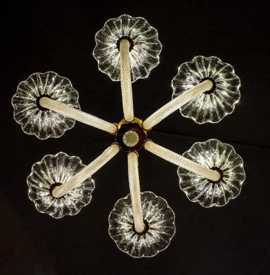 Art Deco Brass Mounted Murano Glass Chandelier by Ercole Barovier, 1940s-MBH-1031633