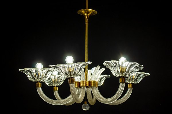 Art Deco Brass Mounted Murano Glass Chandelier by Ercole Barovier, 1940s-MBH-1031633