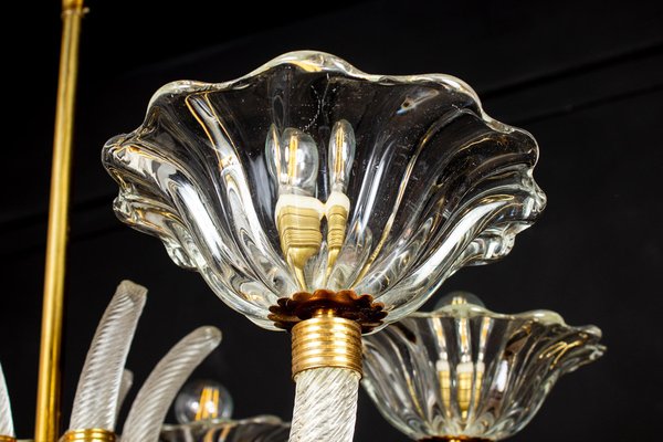 Art Deco Brass Mounted Murano Glass Chandelier by Ercole Barovier, 1940s-MBH-1031633