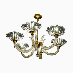 Art Deco Brass Mounted Murano Glass Chandelier by Ercole Barovier, 1940s-MBH-1031633