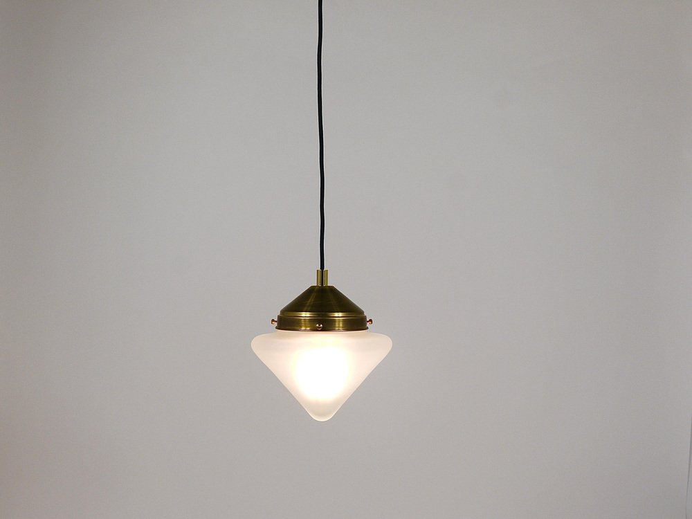 Art Deco Brass Pendant Light with Conical Glass Shades, Vienna, 1930s