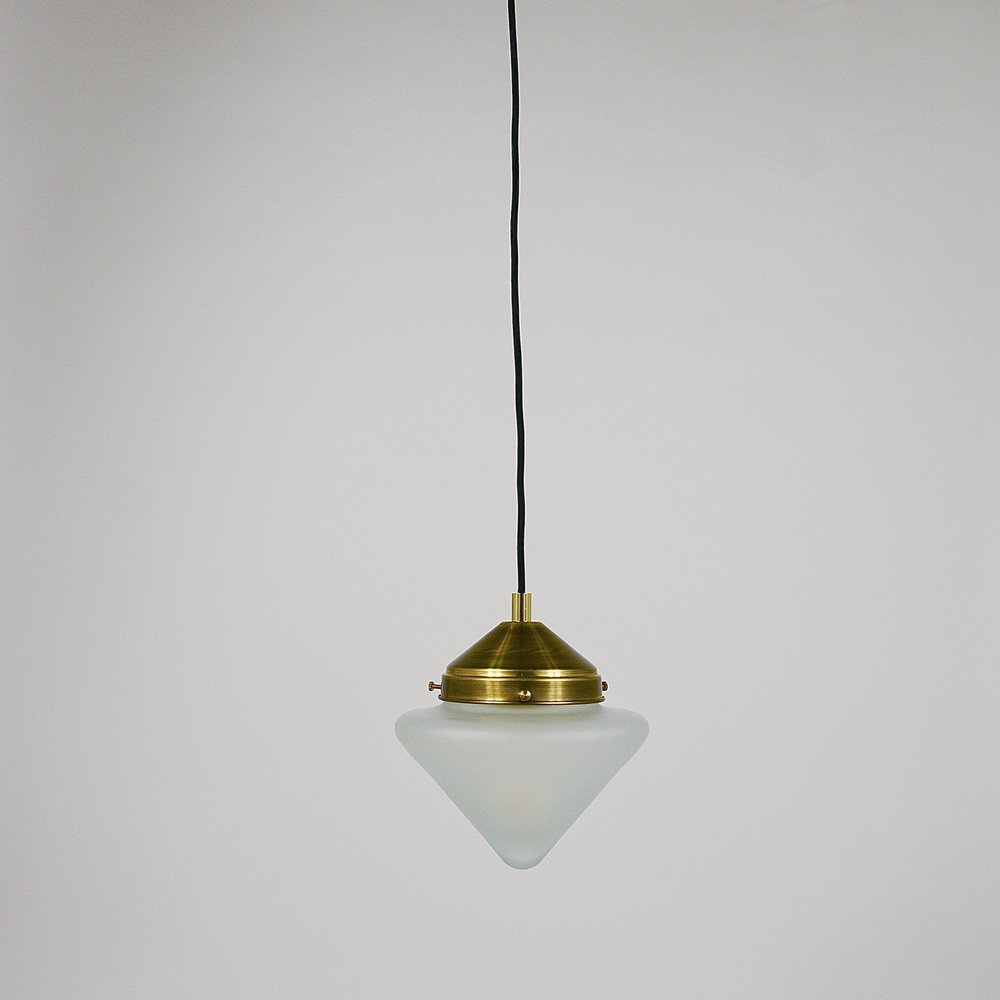 Art Deco Brass Pendant Light with Conical Glass Shades, Vienna, 1930s