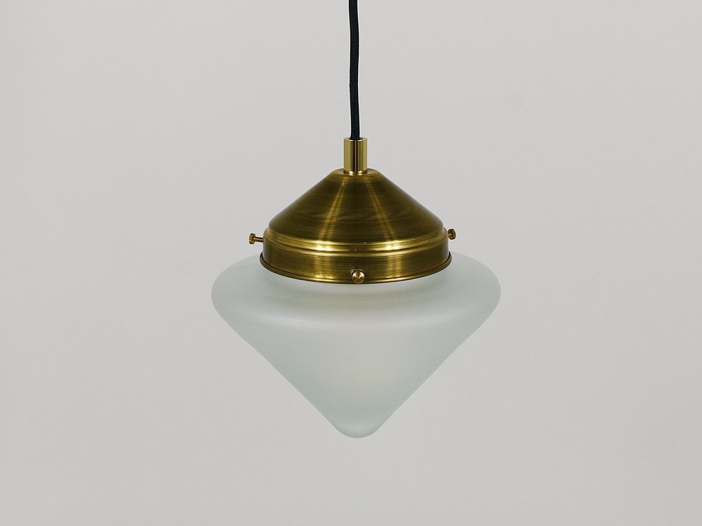 Art Deco Brass Pendant Light with Conical Glass Shades, Vienna, 1930s