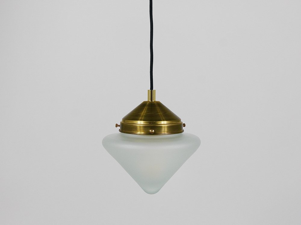 Art Deco Brass Pendant Light with Conical Glass Shades, Vienna, 1930s