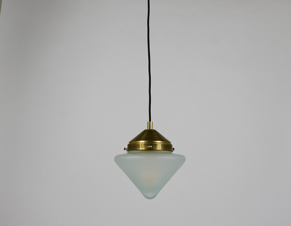 Art Deco Brass Pendant Light with Conical Glass Shades, Vienna, 1930s