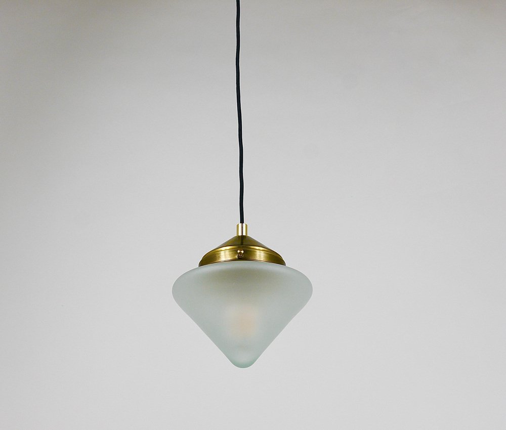 Art Deco Brass Pendant Light with Conical Glass Shades, Vienna, 1930s