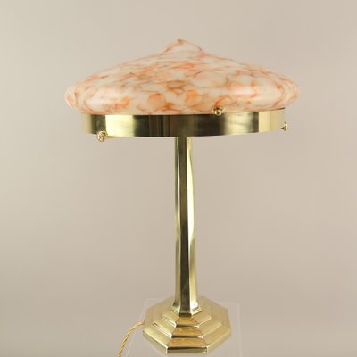 Art Deco Brass Table Lamp with Colored Marbled Glass Shade, Vienna, 1930s-KDB-1703455