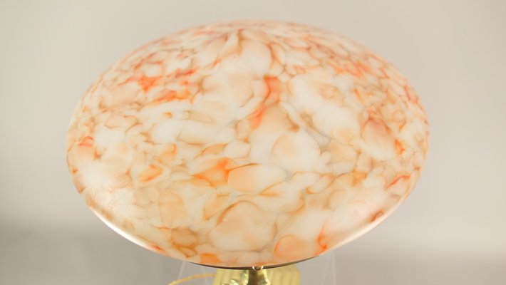 Art Deco Brass Table Lamp with Colored Marbled Glass Shade, Vienna, 1930s-KDB-1703455