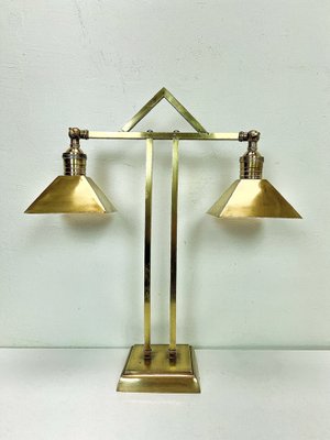 Art Deco Brass Twin Desk Lamp, 1940s-WZZ-1814446