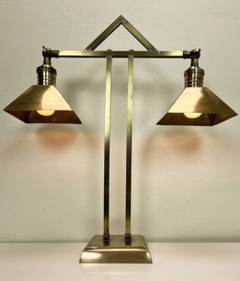 Art Deco Brass Twin Desk Lamp, 1940s-WZZ-1814446