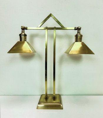 Art Deco Brass Twin Desk Lamp, 1940s-WZZ-1814446