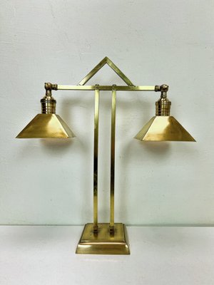 Art Deco Brass Twin Desk Lamp, 1940s-WZZ-1814446