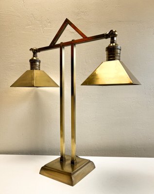 Art Deco Brass Twin Desk Lamp, 1940s-WZZ-1814446