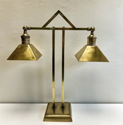 Art Deco Brass Twin Desk Lamp, 1940s-WZZ-1814446