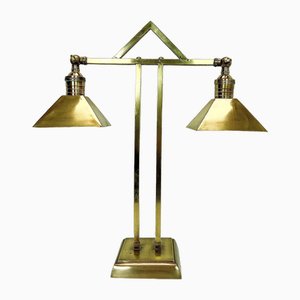 Art Deco Brass Twin Desk Lamp, 1940s-WZZ-1814446