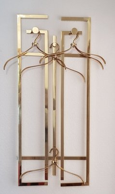 Art Deco Brass Wall Rack with Hangers, 1980s, Set of 5-QDP-1424484