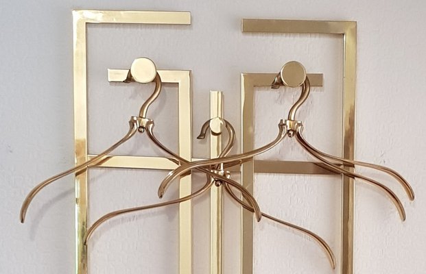 Art Deco Brass Wall Rack with Hangers, 1980s, Set of 5-QDP-1424484