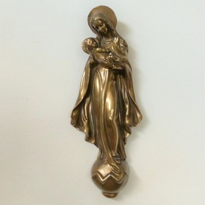 Art Deco Brass Wall Sculpture, Maria with Child-WK-1008889