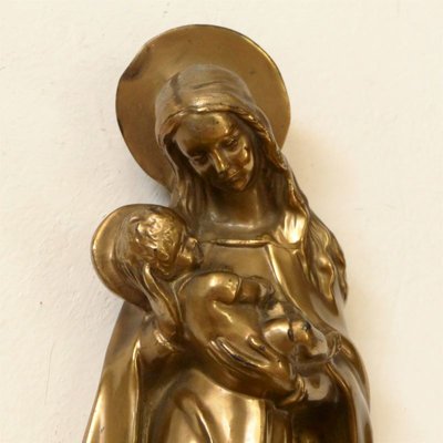 Art Deco Brass Wall Sculpture, Maria with Child-WK-1008889