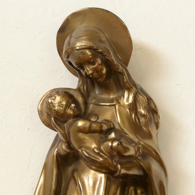 Art Deco Brass Wall Sculpture, Maria with Child-WK-1008889