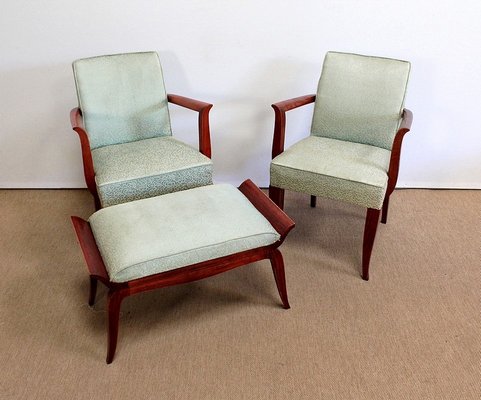 Art Deco Bridge Armchairs and Stool, 1940s, Set of 3-RVK-1009291