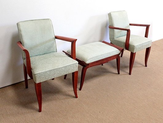 Art Deco Bridge Armchairs and Stool, 1940s, Set of 3-RVK-1009291