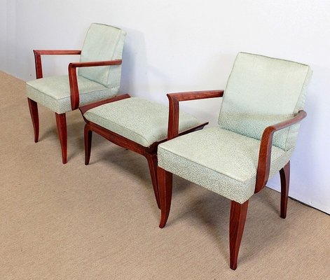 Art Deco Bridge Armchairs and Stool, 1940s, Set of 3-RVK-1009291