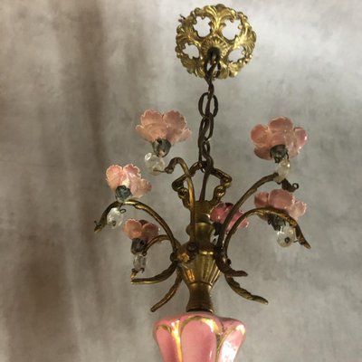 Art Deco Bronze and Porcelain Chandelier, 1920s-SDV-674858