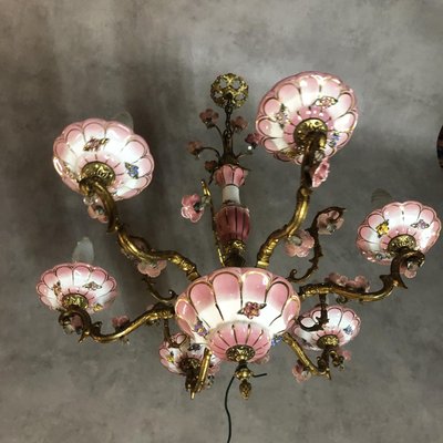 Art Deco Bronze and Porcelain Chandelier, 1920s-SDV-674858