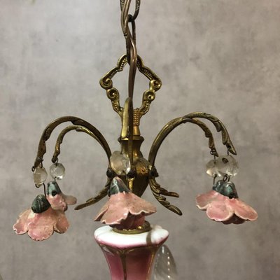 Art Deco Bronze and Porcelain Chandelier, 1920s-SDV-674858