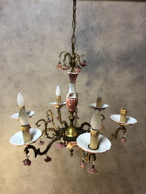 Art Deco Bronze and Porcelain Chandelier, 1920s-SDV-674858