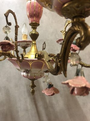 Art Deco Bronze and Porcelain Chandelier, 1920s-SDV-674858