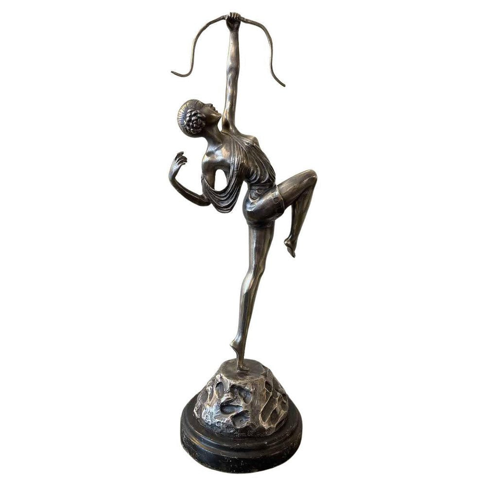 Art Deco Bronze and Silver Sculpture of Diana the Huntress attributed to Pierre Le Faguays, 1940s