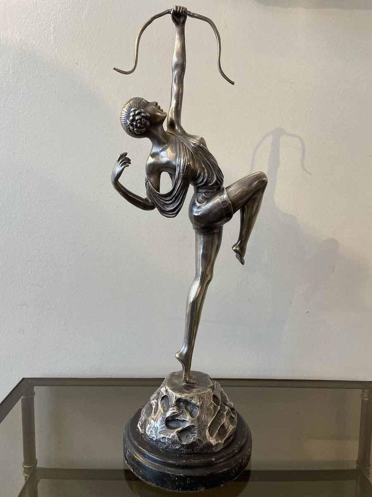 Art Deco Bronze and Silver Sculpture of Diana the Huntress attributed to Pierre Le Faguays, 1940s