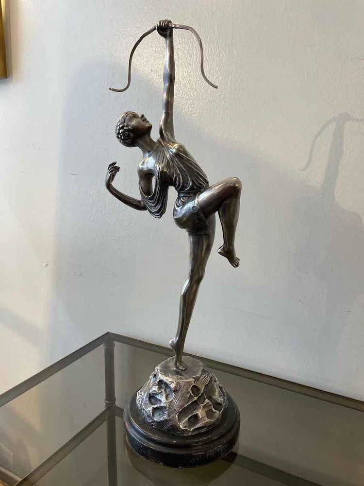 Art Deco Bronze and Silver Sculpture of Diana the Huntress attributed to Pierre Le Faguays, 1940s