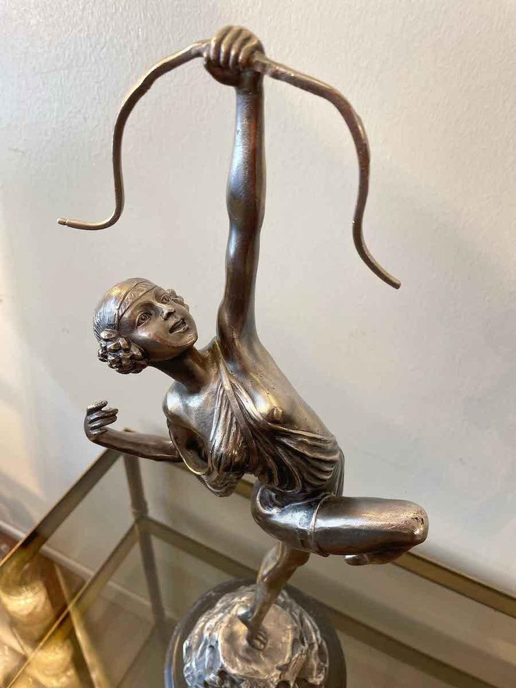 Art Deco Bronze and Silver Sculpture of Diana the Huntress attributed to Pierre Le Faguays, 1940s