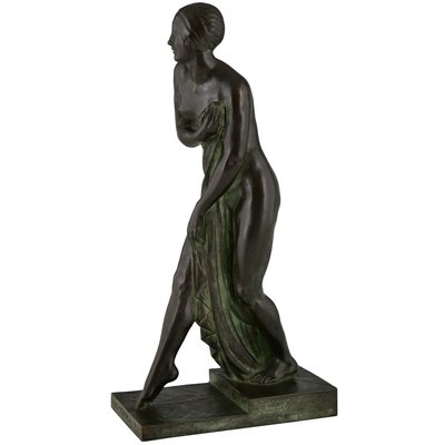 Art Deco Bronze Bain De Champagne Caron Sculpture of a Bathing Nude by Georges Chauvel for Henri Rouard Fondeur Paris, 1926-KTN-1360392