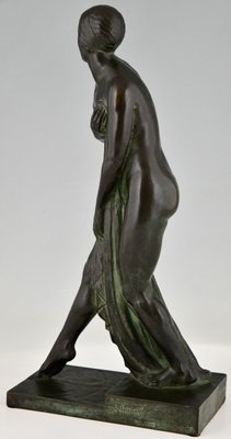 Art Deco Bronze Bain De Champagne Caron Sculpture of a Bathing Nude by Georges Chauvel for Henri Rouard Fondeur Paris, 1926-KTN-1360392