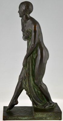 Art Deco Bronze Bain De Champagne Caron Sculpture of a Bathing Nude by Georges Chauvel for Henri Rouard Fondeur Paris, 1926-KTN-1360392