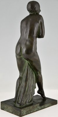 Art Deco Bronze Bain De Champagne Caron Sculpture of a Bathing Nude by Georges Chauvel for Henri Rouard Fondeur Paris, 1926-KTN-1360392