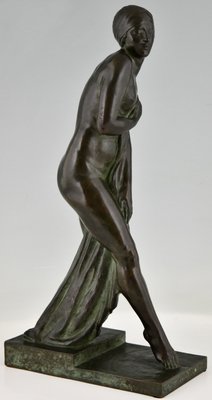 Art Deco Bronze Bain De Champagne Caron Sculpture of a Bathing Nude by Georges Chauvel for Henri Rouard Fondeur Paris, 1926-KTN-1360392