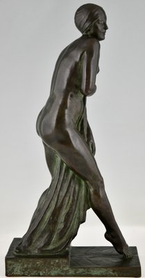 Art Deco Bronze Bain De Champagne Caron Sculpture of a Bathing Nude by Georges Chauvel for Henri Rouard Fondeur Paris, 1926-KTN-1360392