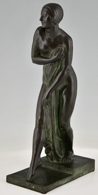 Art Deco Bronze Bain De Champagne Caron Sculpture of a Bathing Nude by Georges Chauvel for Henri Rouard Fondeur Paris, 1926-KTN-1360392